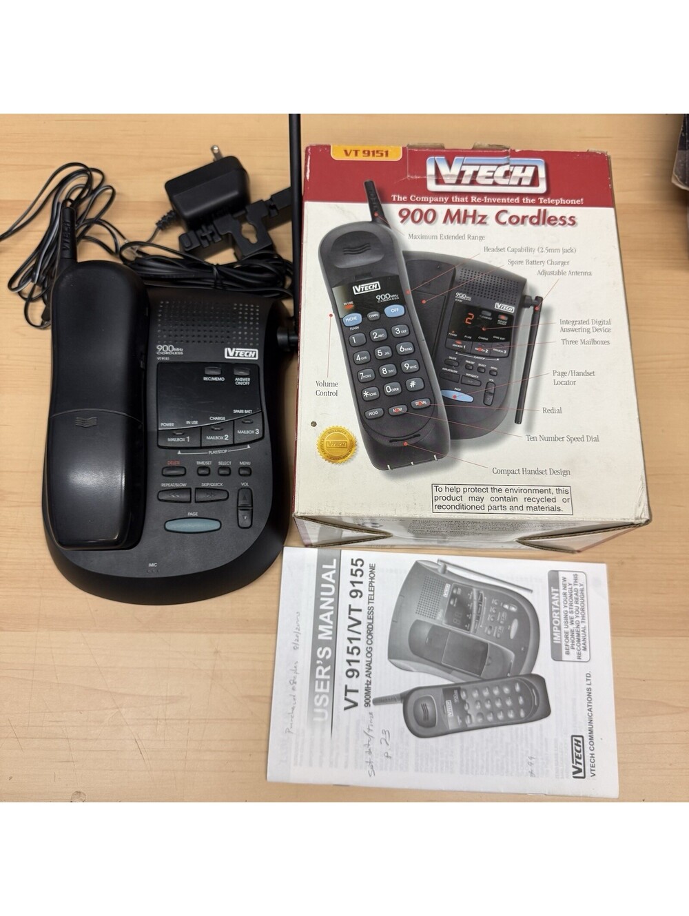 Vtech VT 9151 Cordless Phone System 900 MHz Headset 1999 Vintage - No Battery
